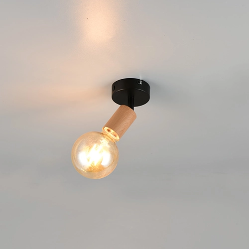 Lampe de plafond Lamego noir avec bois