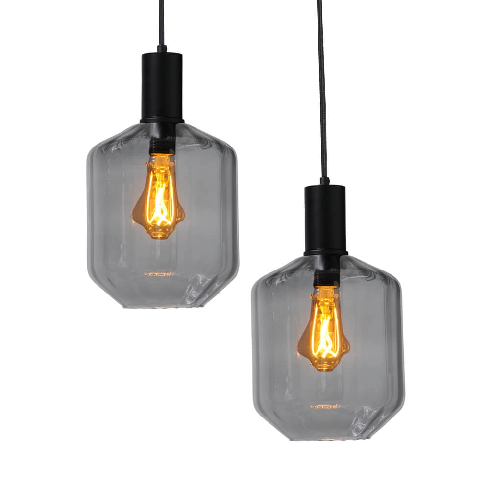 Lampe suspendue 6 lumières - noire - Porto avec des verres à fumée Jagger Masterlight 8718121270593