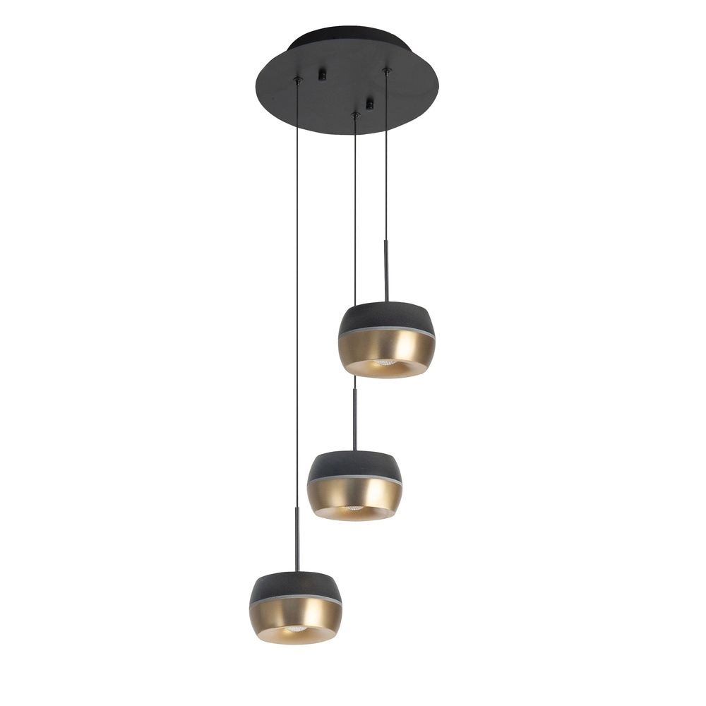 Suspension 3 lumières Nova Design noir avec or