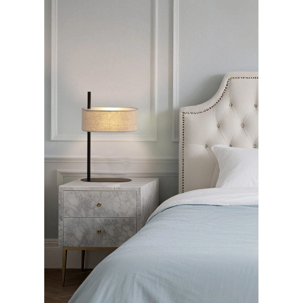 Lampe de table Hessian noir avec abat-jour en lin Searchlight 5053423296715