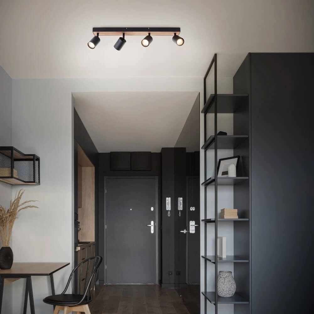 Lampe à 4 lumières Jello Wood noir avec du bois Brilliant 4004353428401