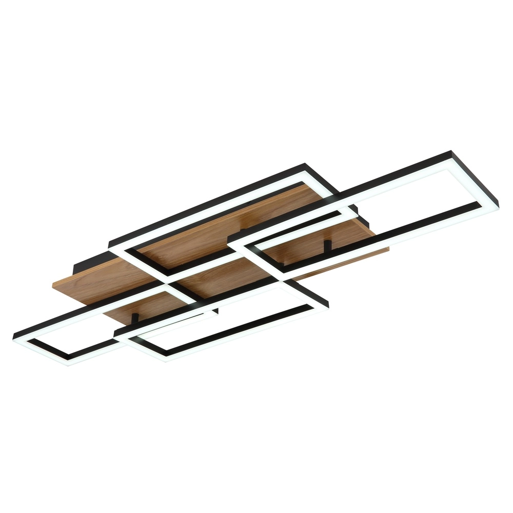 Lampe de plafond à design Jeffry noir avec bois Globo 9007371533824