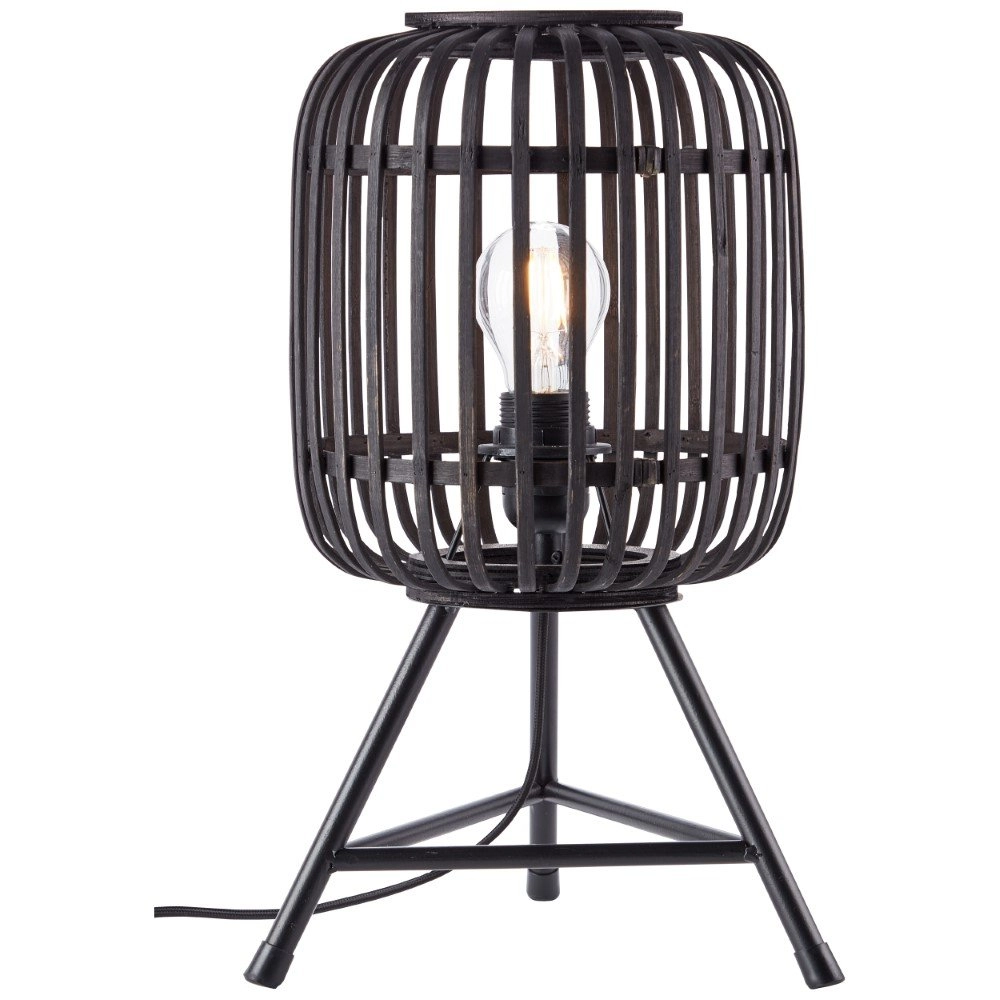 Lampe de table Woodrow Trépied bois noir Brilliant 4004353377105