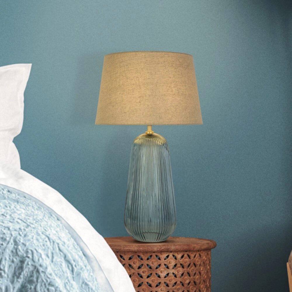 Lampe de table Cameo verre bleu Searchlight 5053423273754