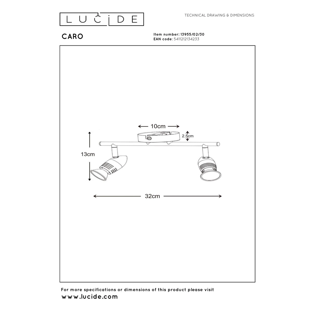 Projecteur de plafond Caro 2-noir clair Lucide 5411212134233