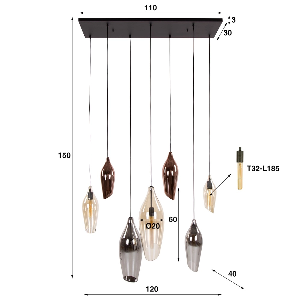 Lampe suspendue en verre Cocoon Verre 7x coloré Lyora 8716803511903