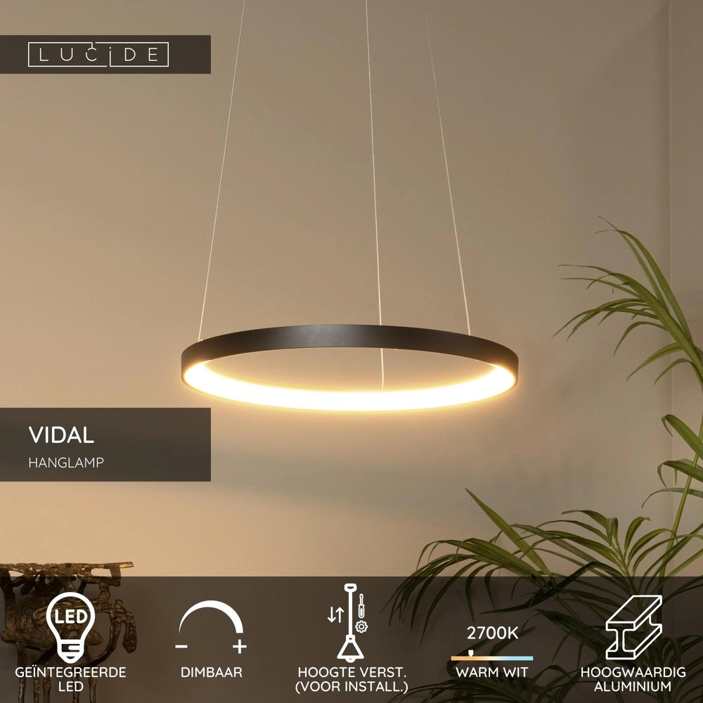 Lampe suspendue Vidal Ø 58 cm noir Lucide 5411212460912