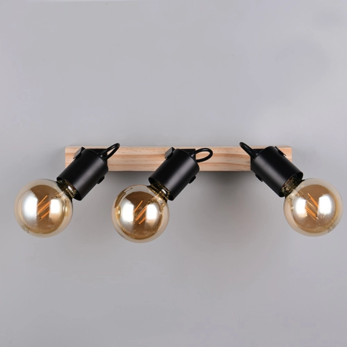 Lampe de plafond à 3 lampes Lynar noir avec bois Trio 4017807671995