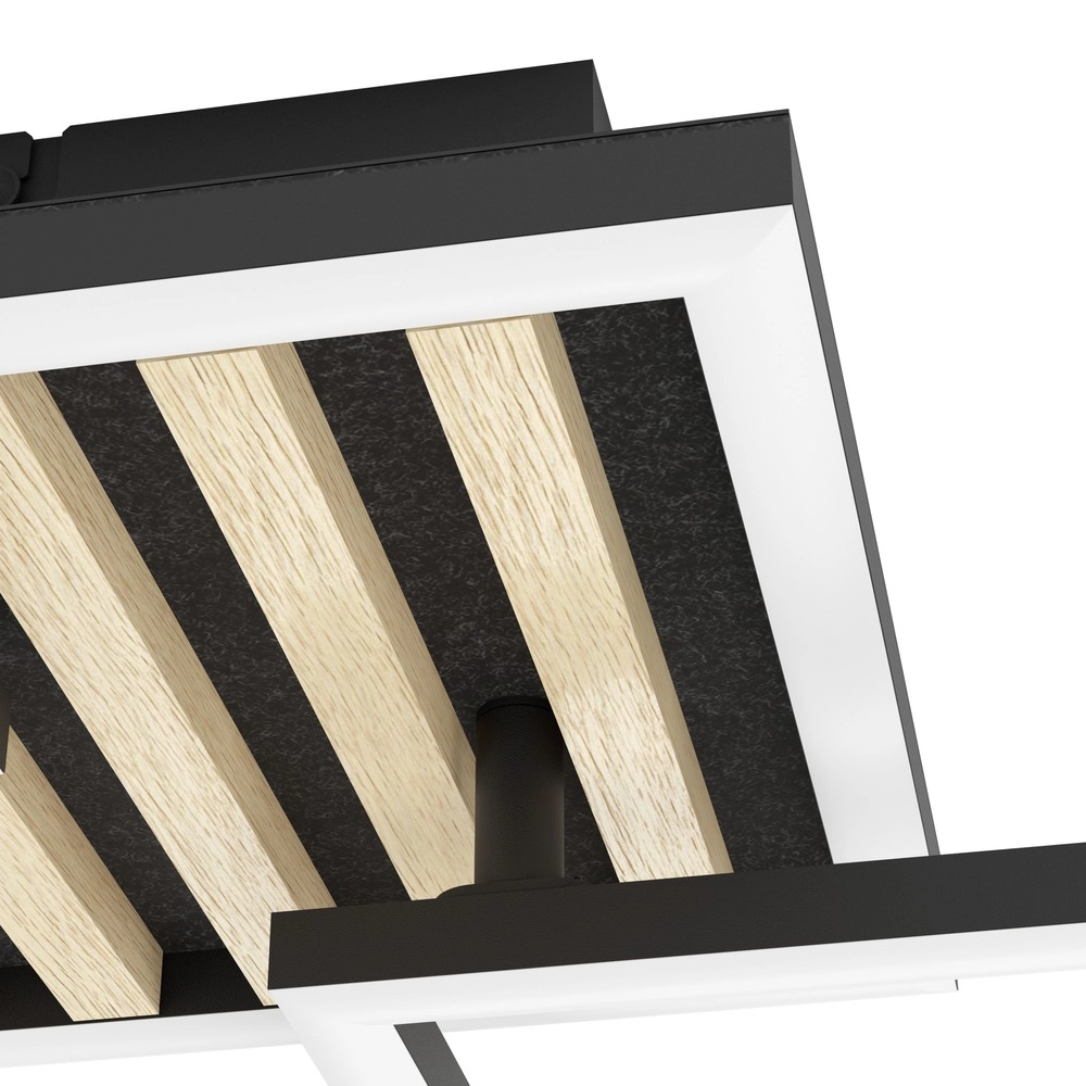 Lampe de plafond moderne Cembrano noir avec carré bois 92,5 cm Eglo 9008606388240