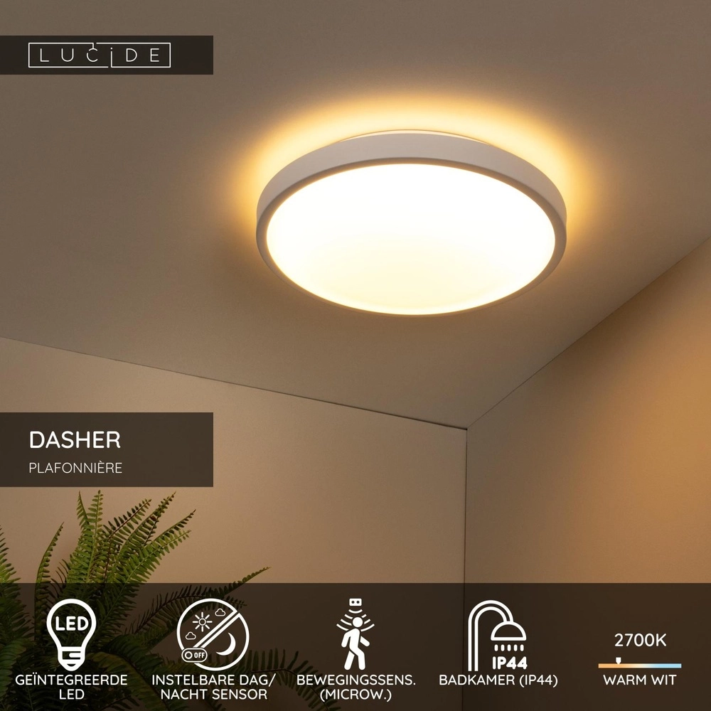 Lumière blanche de plafond Dasher Ø 41cm IP44 pour la salle de bain Lucide 5411212792129