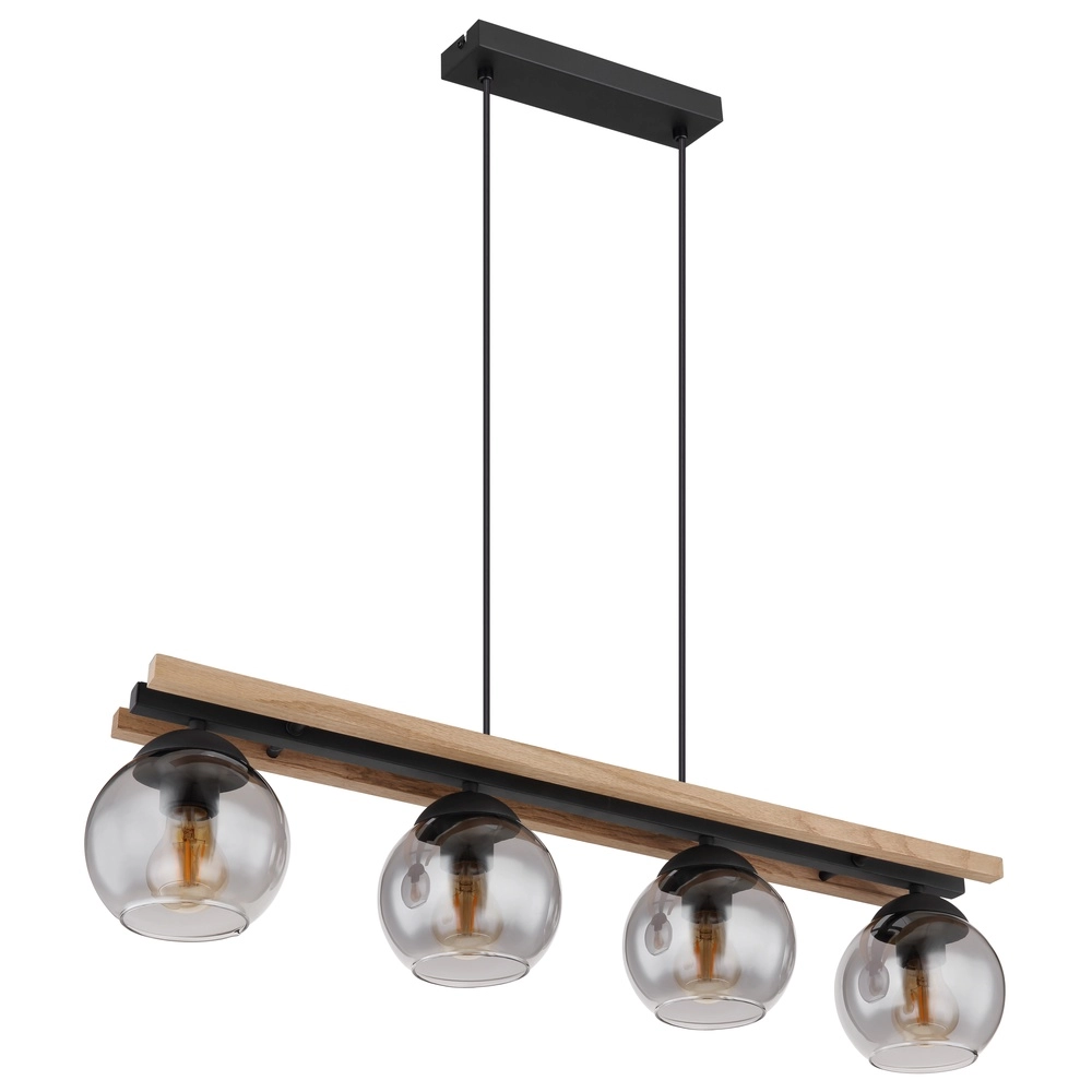 Lampe suspendue à 4 lumières Conni noir avec bois Globo 9007371451739