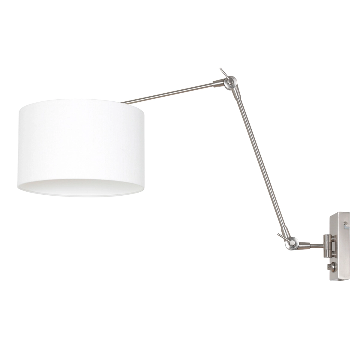 Lampe de lecture murale Prestige Chic Acier inoxydable avec abat-jour en lin blanc de 30 cm