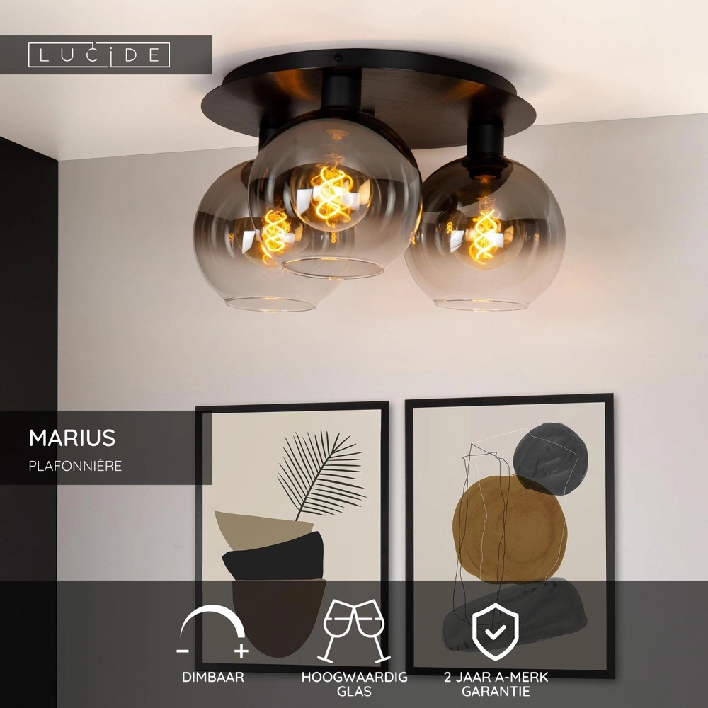Lampe de plafond Marius Noir à 3 lumières Lucide 5411212741004