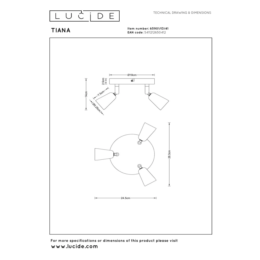 Projecteur de plafond Tiana Taupe 3 clairs Lucide 5411212650412