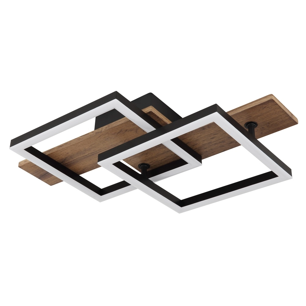 Lampe de plafond à design Jeffry noir avec bois 44 cm Globo 9007371507597