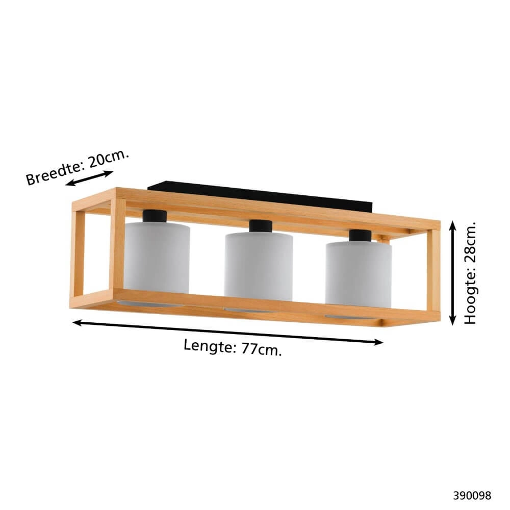 Plafonnier en bois Granados 3 lumières avec abat-jour blanc Stars of Light 9008606223602