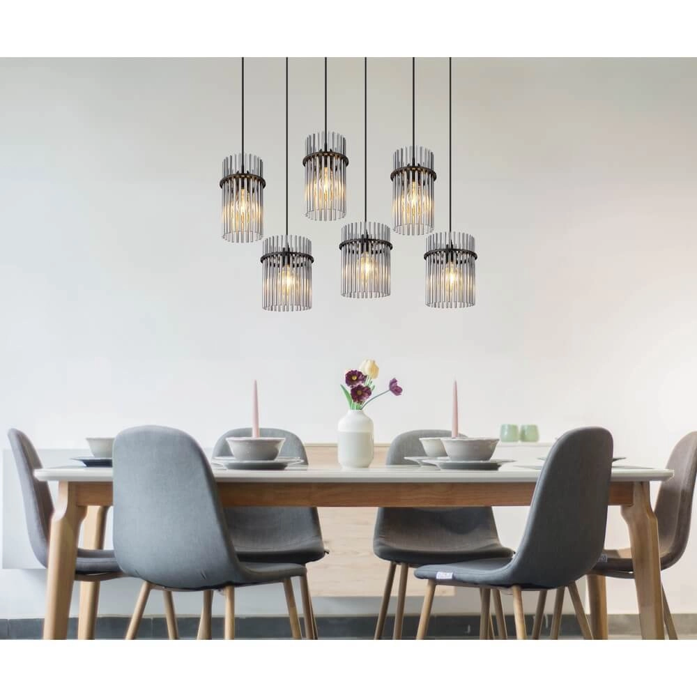 Suspension noire Gorley avec verre fumé 6 lumières Globo 9007371474943