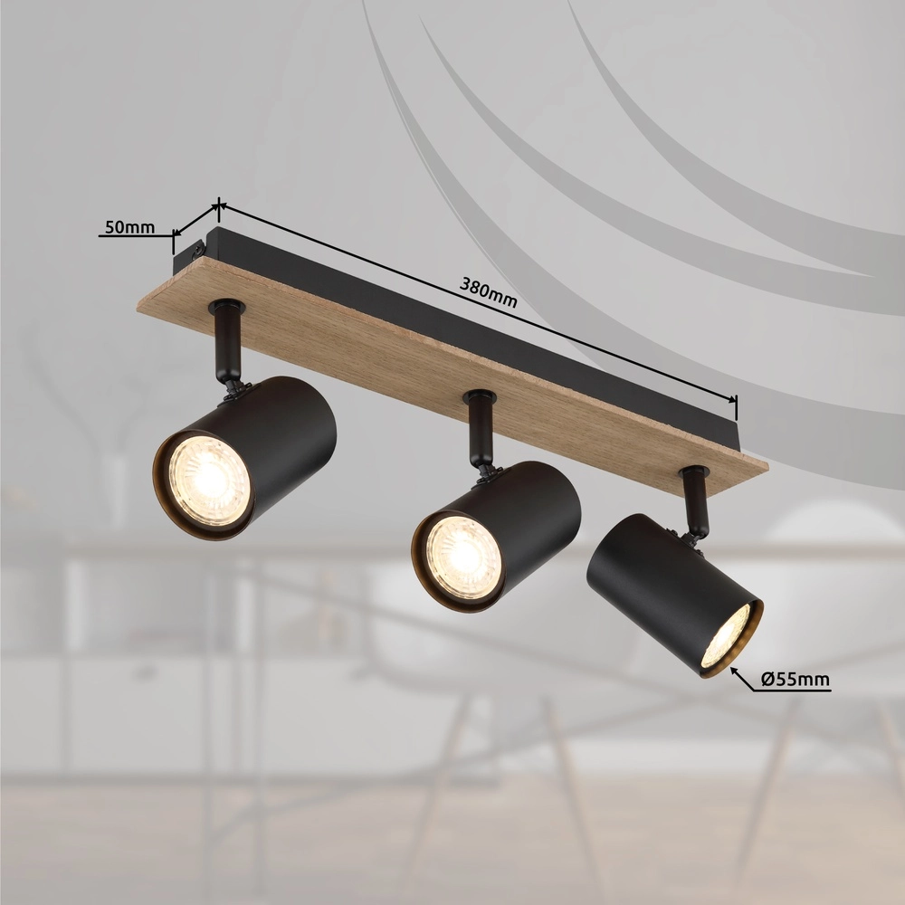 Lampe de plafond Linca 3-noir clair avec bois Globo 9007371455942