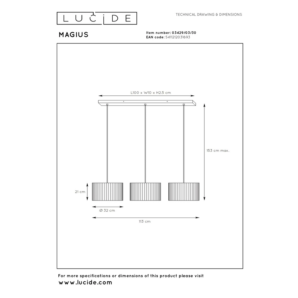 Lampe suspendue Magius Rotin à 3 lumières Lucide 5411212031693