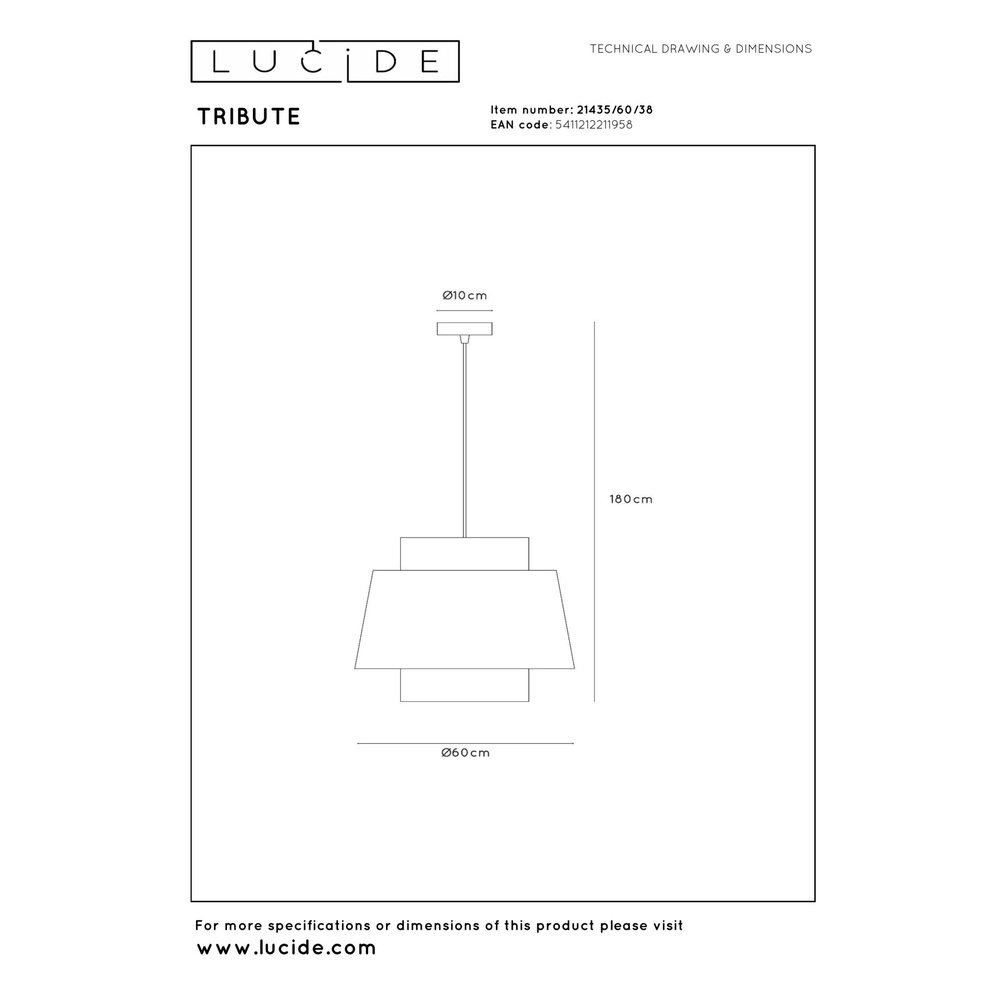 Lampe suspendue Tribute Ø crème 60 cm Lucide 5411212211958