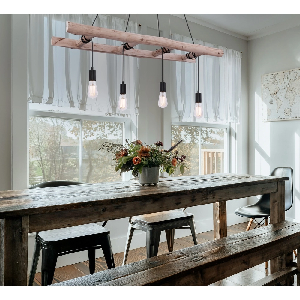 Lampe suspendue à 4 lumières Irmgard bois 190cm Globo 9007371398577