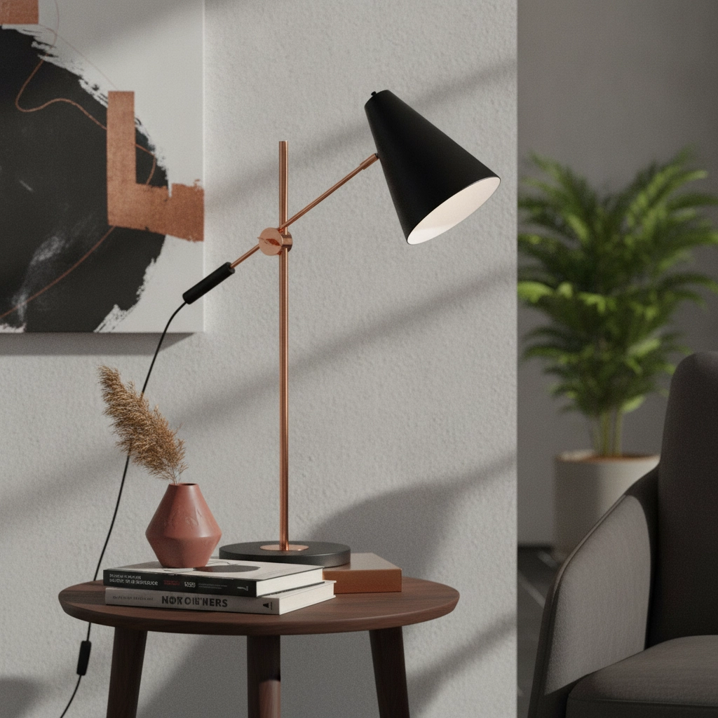 Lampe de bureau élégante Obscur noir avec du cuivre rouge