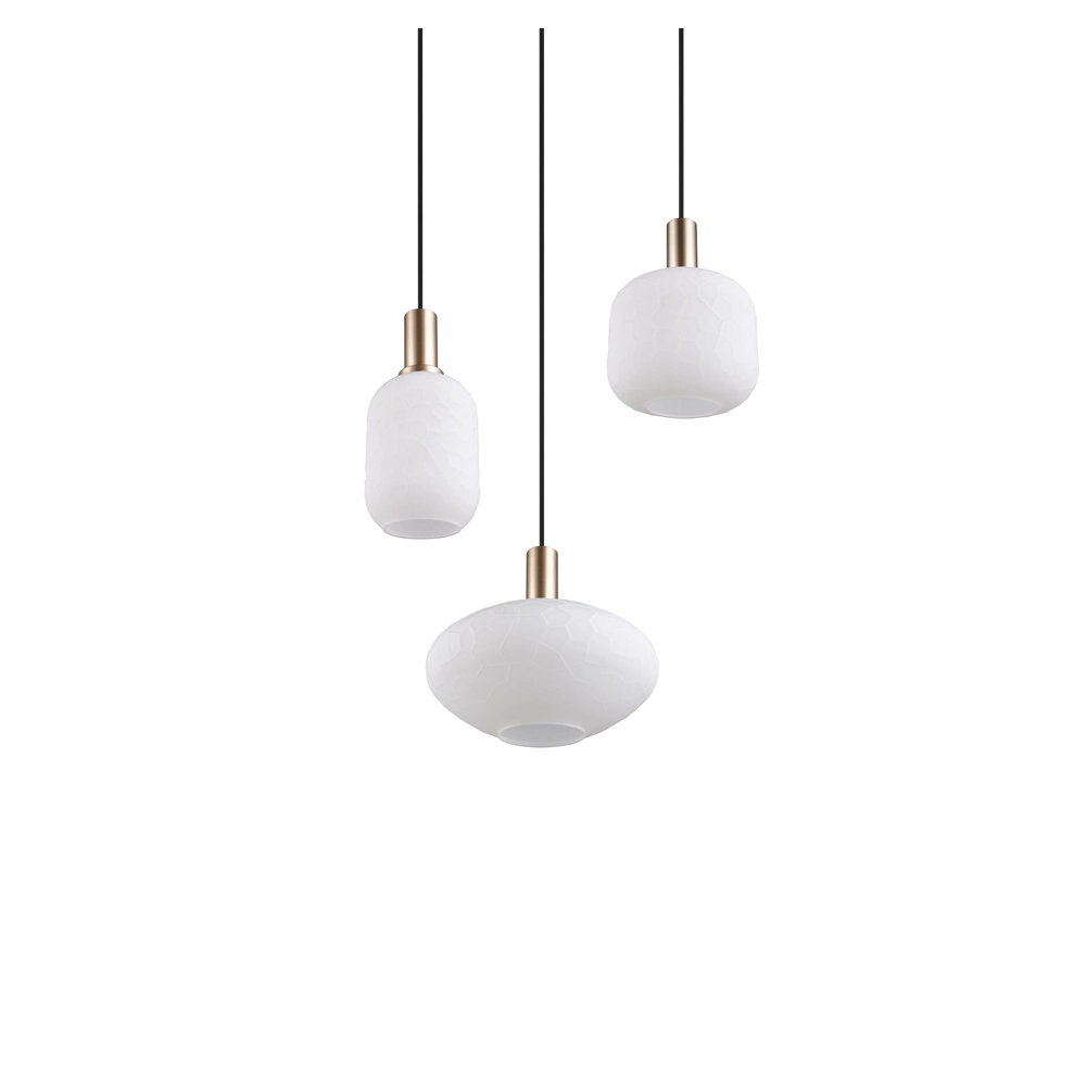 Lampe pendante à 3 lampes Emelie Or avec verre blanc Trio 4017807724318