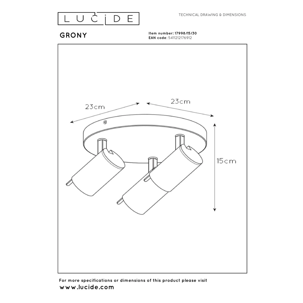 Lampe de plafond Grony Noir à 3 lumières Lucide 5411212176912