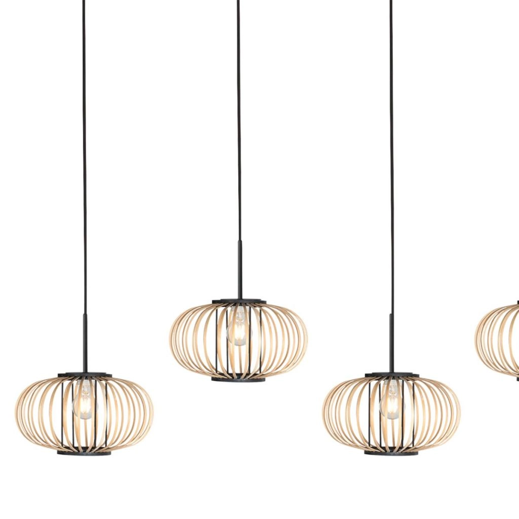 Lampe pendante à 5 lampes droite Silva avec des capuchons de bambou Steinhauer 8712746183238