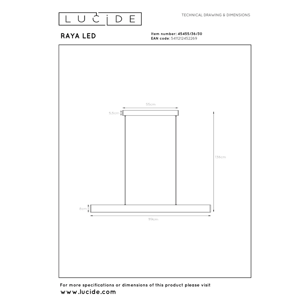 Lampe pendante moderne Raya Led Noir Lucide 5411212452269