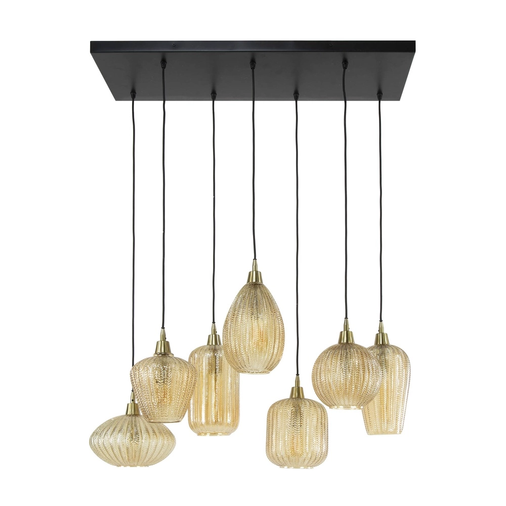 Lampe pendante de salle à manger V-Shape 7 lumières - verre nervuré Lyora 8716803511149