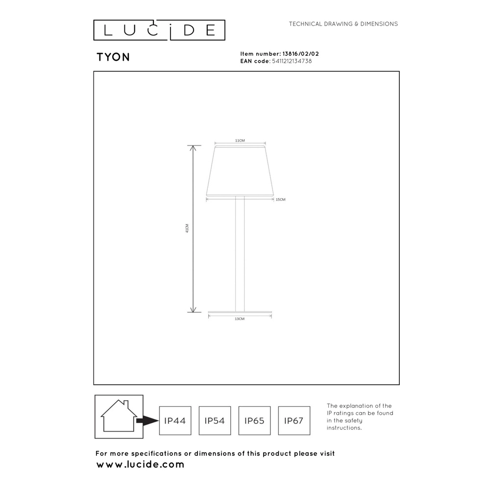 Lampe de table rechargeable Tyon Or Lucide 5411212134738