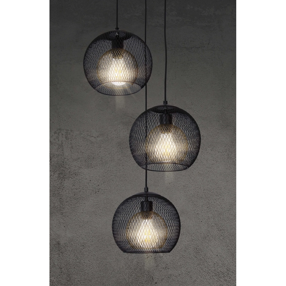 Lampe pendante en maille Selina 3 lumières noires de la cage Globo 9007371487622