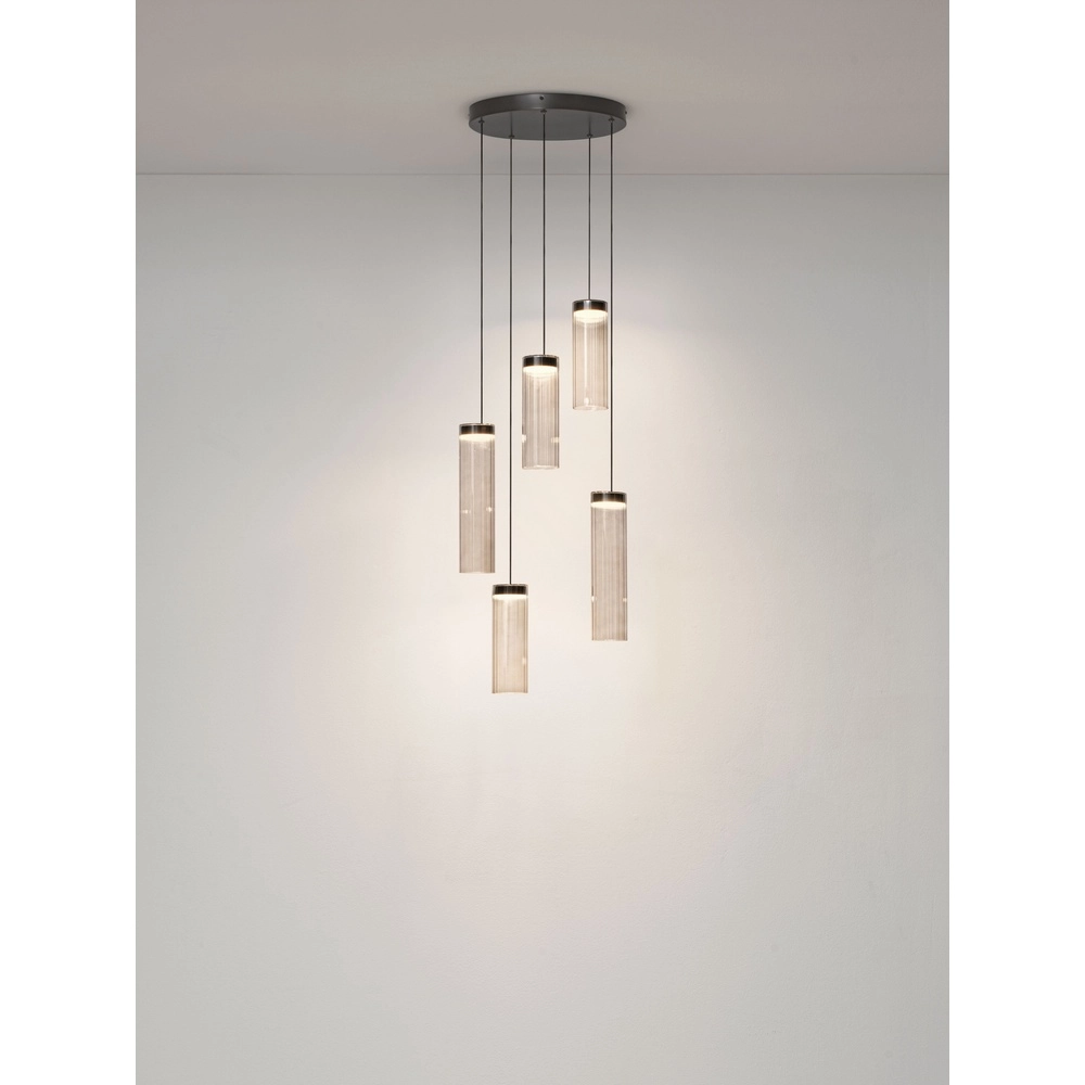 Lampe pendante de conception Brielle Anthracite avec verre moka à 5 lumières Lyora 5212017495426