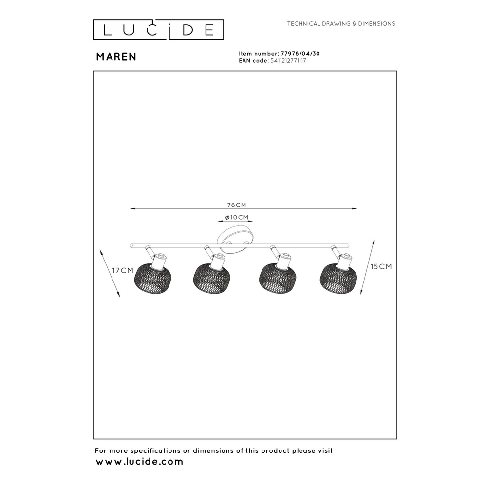 Éclairage de plafond Maren Noir à 4 lumières Lucide 5411212771117