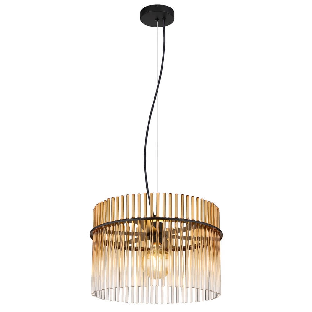 Suspension noire Gorley avec verre ambré Ø 40cm Suspension noire Gorley avec verre ambré Ø 40cm