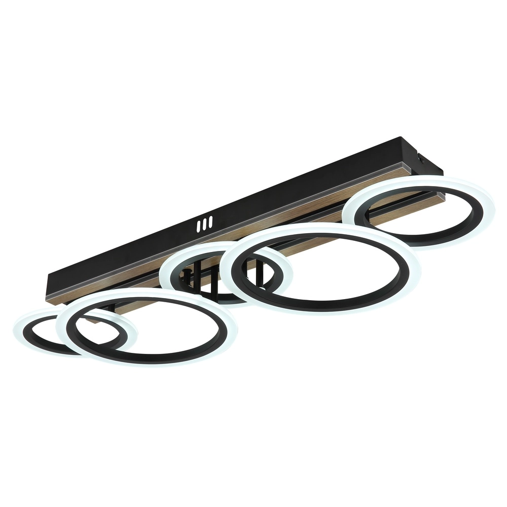 Lampe de plafond Blevins Noir avec 5 anneaux en bois Globo 9007371578160