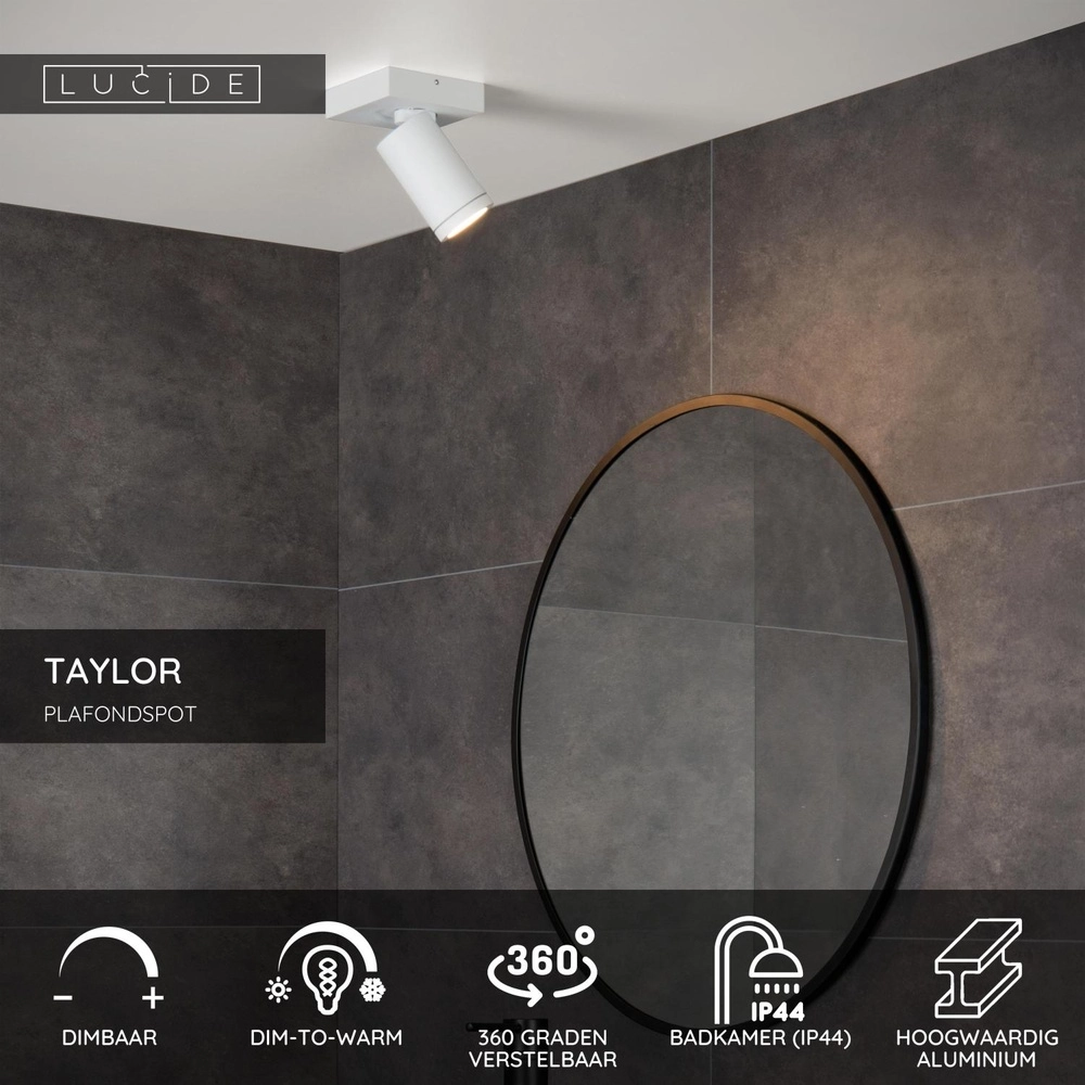 Projecteur de plafond Taylor IP44 blanc uniquement Lucide 5411212092625