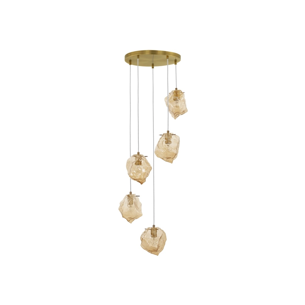 Suspension Odelle Or 5 pâles avec verre ambré Lyora 5212017434401