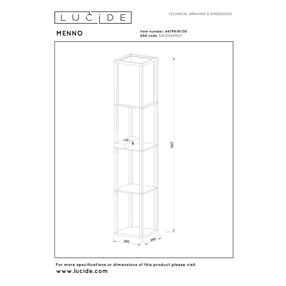 Lampe de pied Menno avec le panneau de recharge sans fil noir Lucide 5411212441607
