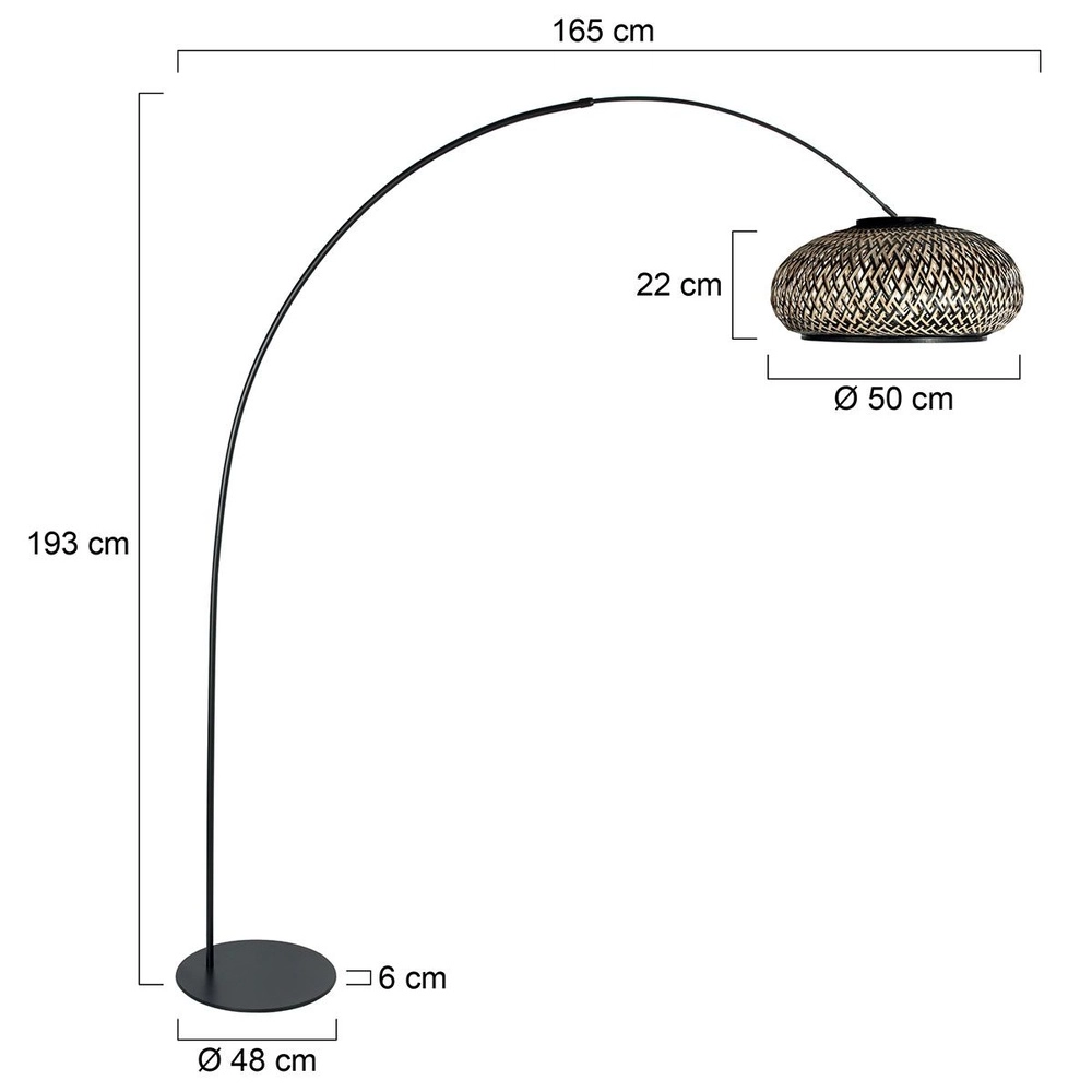 Lampe à arc Curve noir avec capuche en rotin Steinhauer 8712746179576