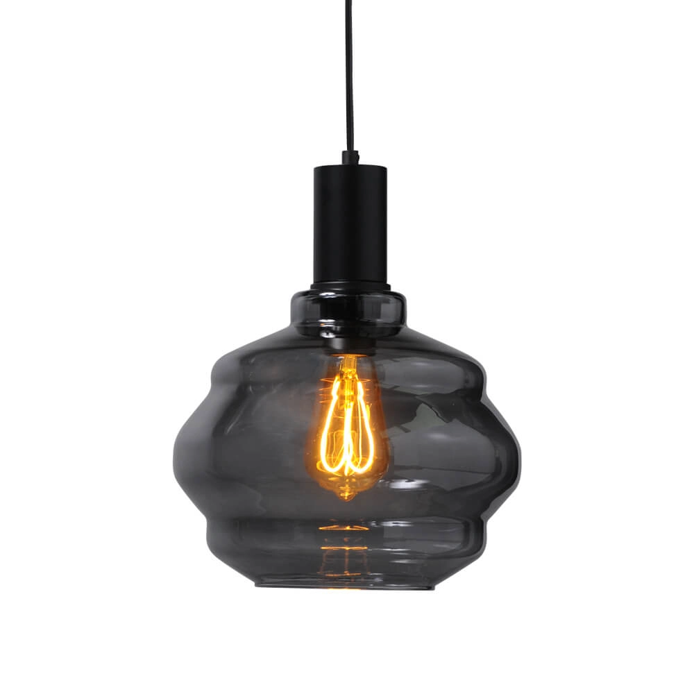 Lampe suspendue noire Porto avec verre fumé Boule - Ø 24cm Lampe suspendue noire Porto avec verre fumé Boule - Ø 24cm