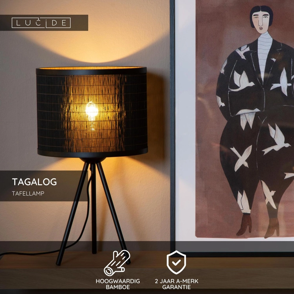 Lampe de table Tagalog Ø 26cm noir Lucide 5411212211644