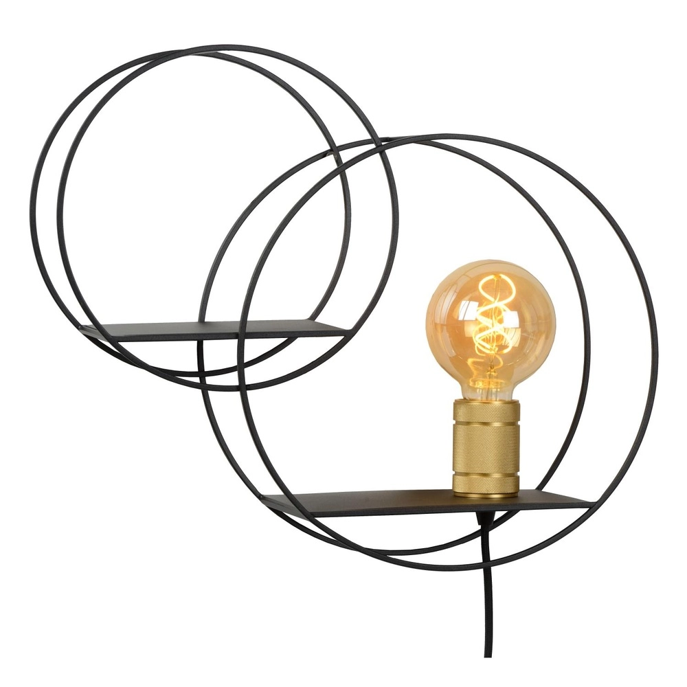 Lampe murale unique Circle noir avec des étagères Lucide 5411212211408
