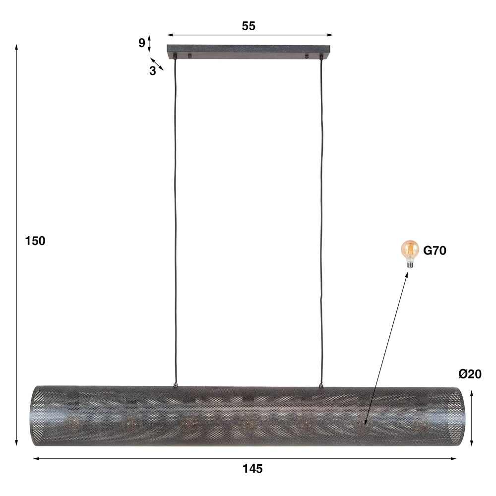 Lampe suspendue horizontale en maille Tubon 145 cm - 7x E27 Lyora 8716803512252