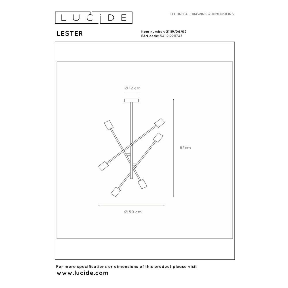 Lampe de plafond Lester Or 6 lumières Lucide 5411212211743