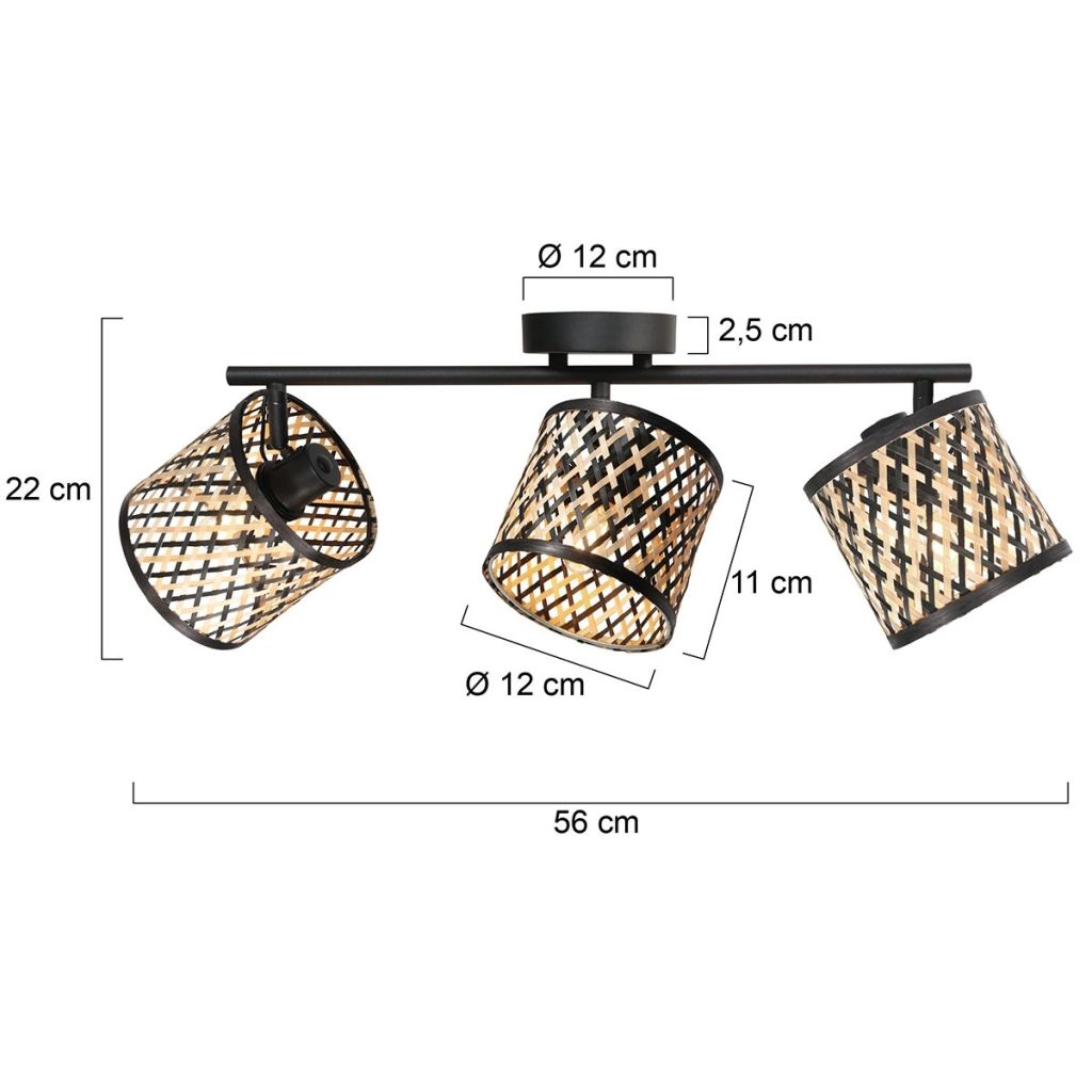 Lampe de plafond à 3 lampes Sumba avec des lunettes en bambou de 12 cm Steinhauer 8712746182835