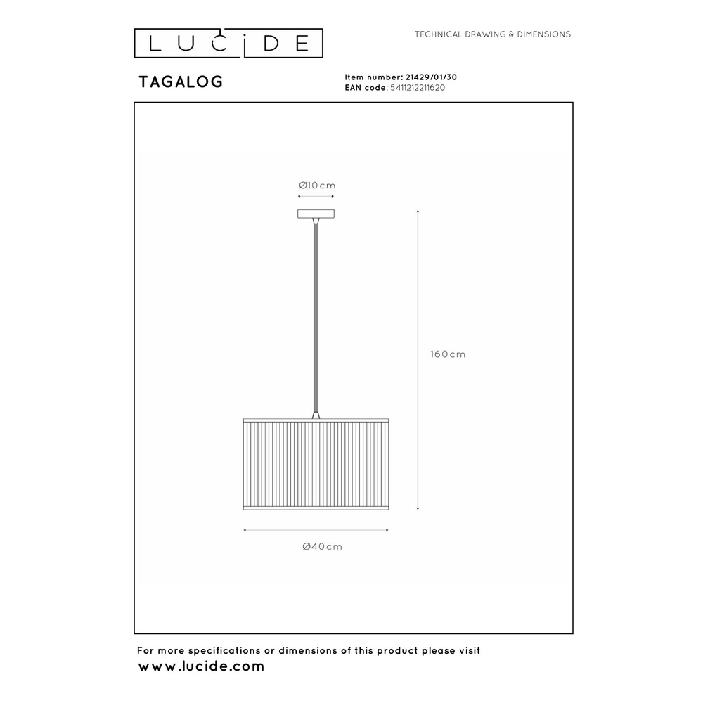 Lampe suspendue Tagalog Ø 40cm noir Lucide 5411212211620