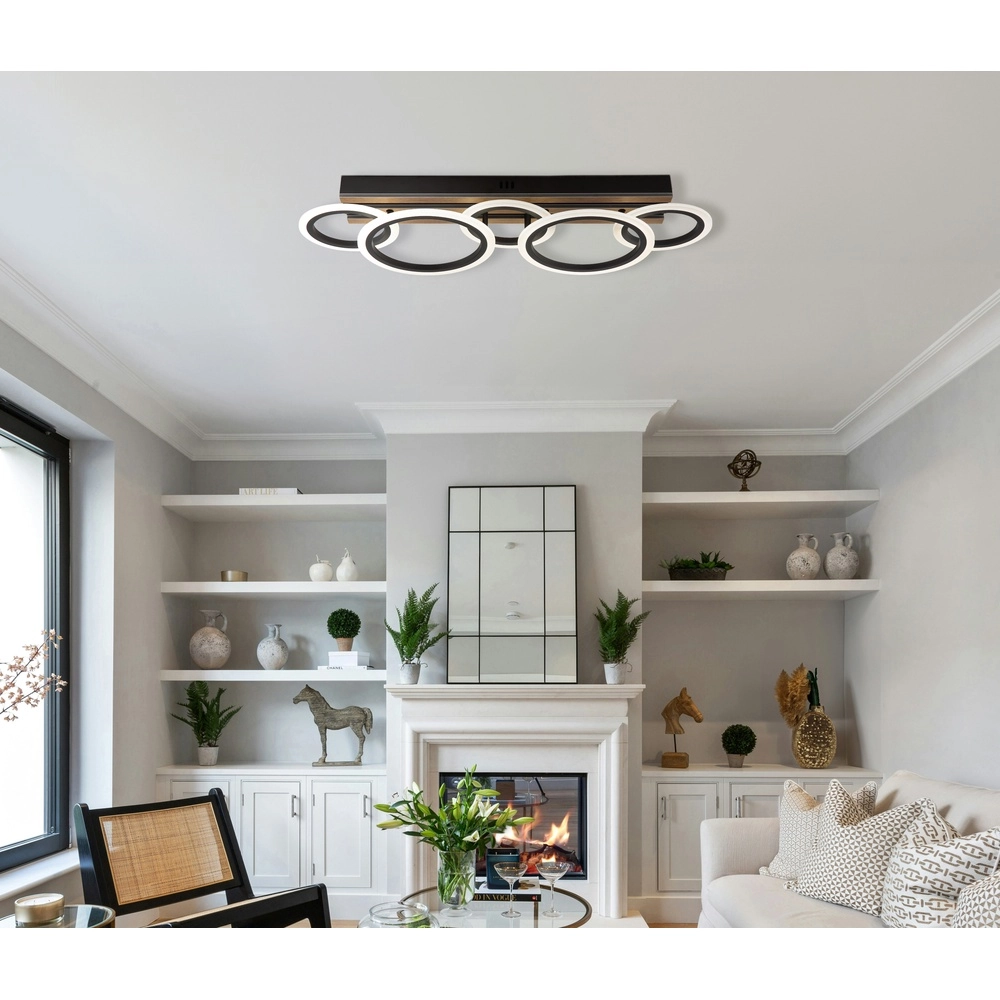 Lampe de plafond Blevins Noir avec 5 anneaux en bois Globo 9007371578160