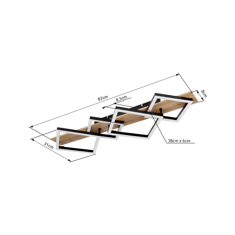 Lampe de plafond Beatrix 82 cm carrés noirs avec du bois Globo 9007371448395